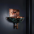 Handmade Turquoise Patina Copper Wall Mount Sink with Hammered Interior for Rustic Luxury Bathrooms