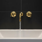 Unlacquered Solid Brass Wall Mount Faucet – Handmade Cross Handle Bathroom Mixer Or Bar Sink