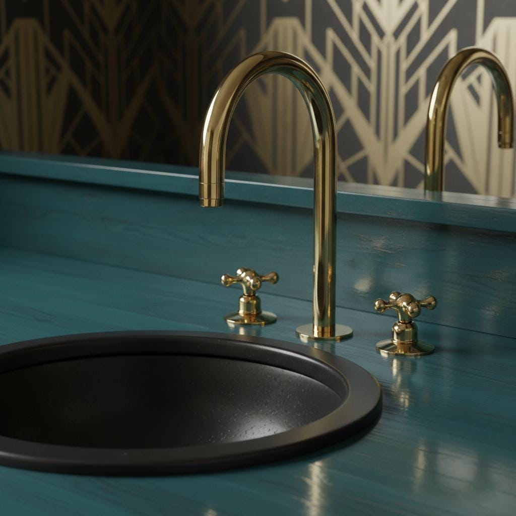 Unlacquered Brass 3-Hole Faucet – Handmade Solid Brass Gooseneck Mixer Tap with Cross Handles