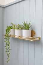 Engraved Unlacquered Brass Wall Shelf: Solid Handmade Bathroom or Hallway Decor