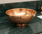 Handmade Solid Copper Vessel Sink with Engraved Bowl Design, Bathroom Vanity Countertop Basin