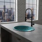 Handcrafted Oval Copper Vessel Basin with Turquoise Patina for Luxury Bathroom Vanity