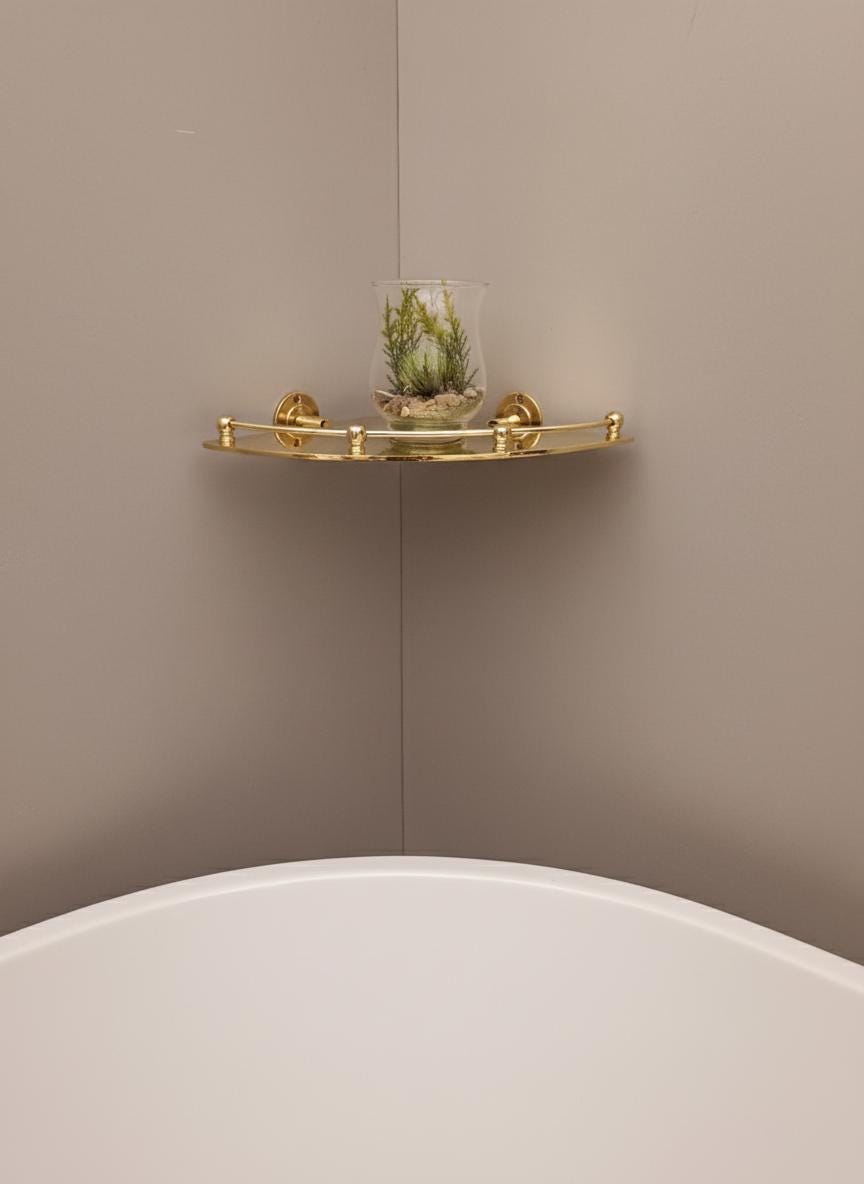 Unlacquered Solid Brass Corner Shelf – Luxury Wall-Mount Bathroom Storage