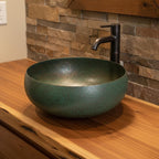 Handcrafted Verdigris Copper Vessel Basin Round Patina Bathroom Washbowl Countertop Mount