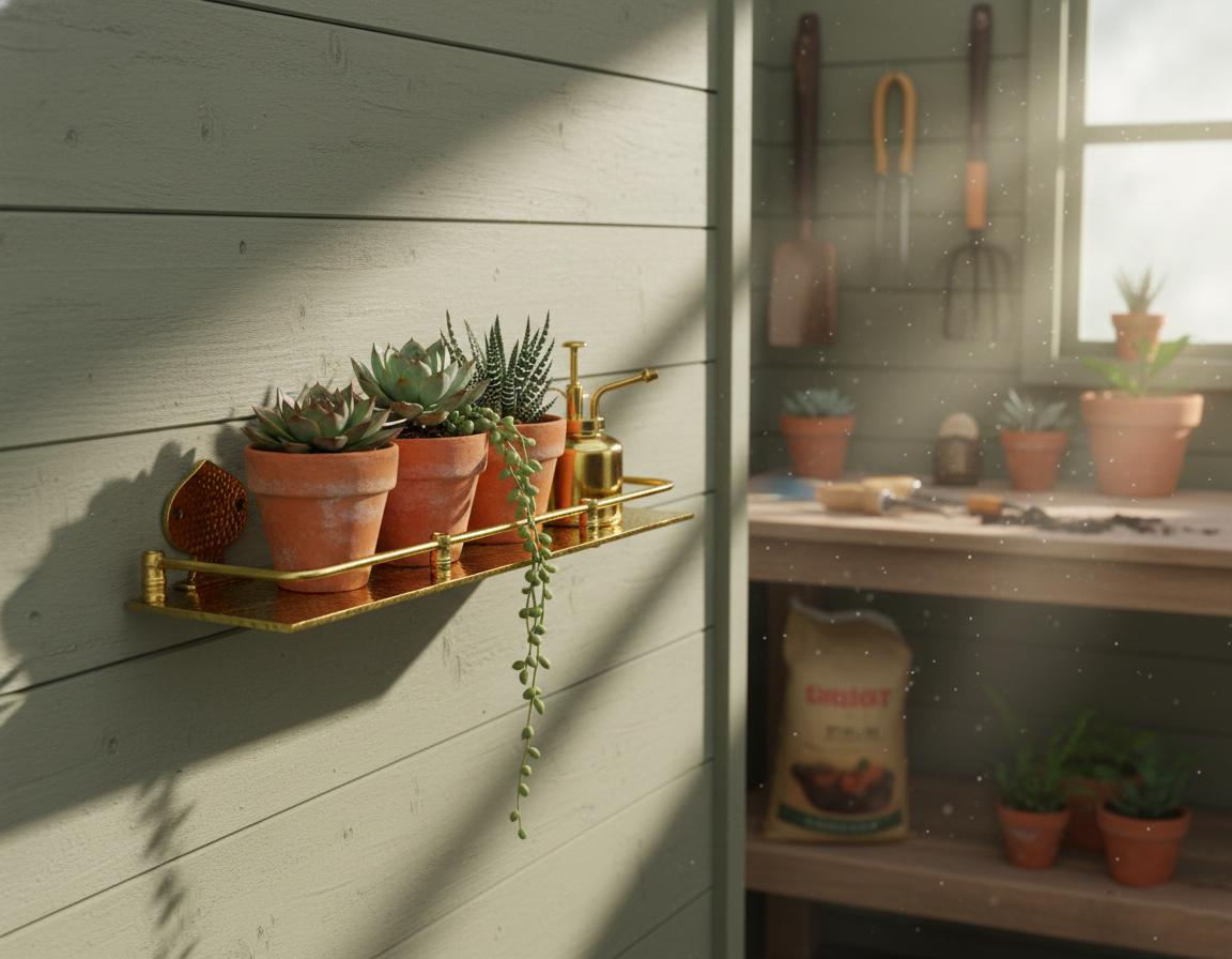 Handmade Hammered Brass Wall Shelf with Decorative Mounts for Luxury Bathrooms