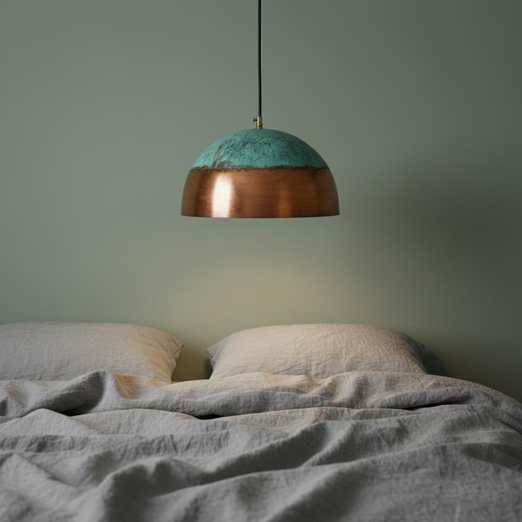 Handmade Copper Dome Pendant Light with Natural Green Patina for Indoor & Outdoor Covered Spaces