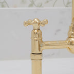 Unlacquered Brass Bridge Faucet – Solid Brass Kitchen Mixer Tap, Luxury Gooseneck Farmhouse Sink Fixture