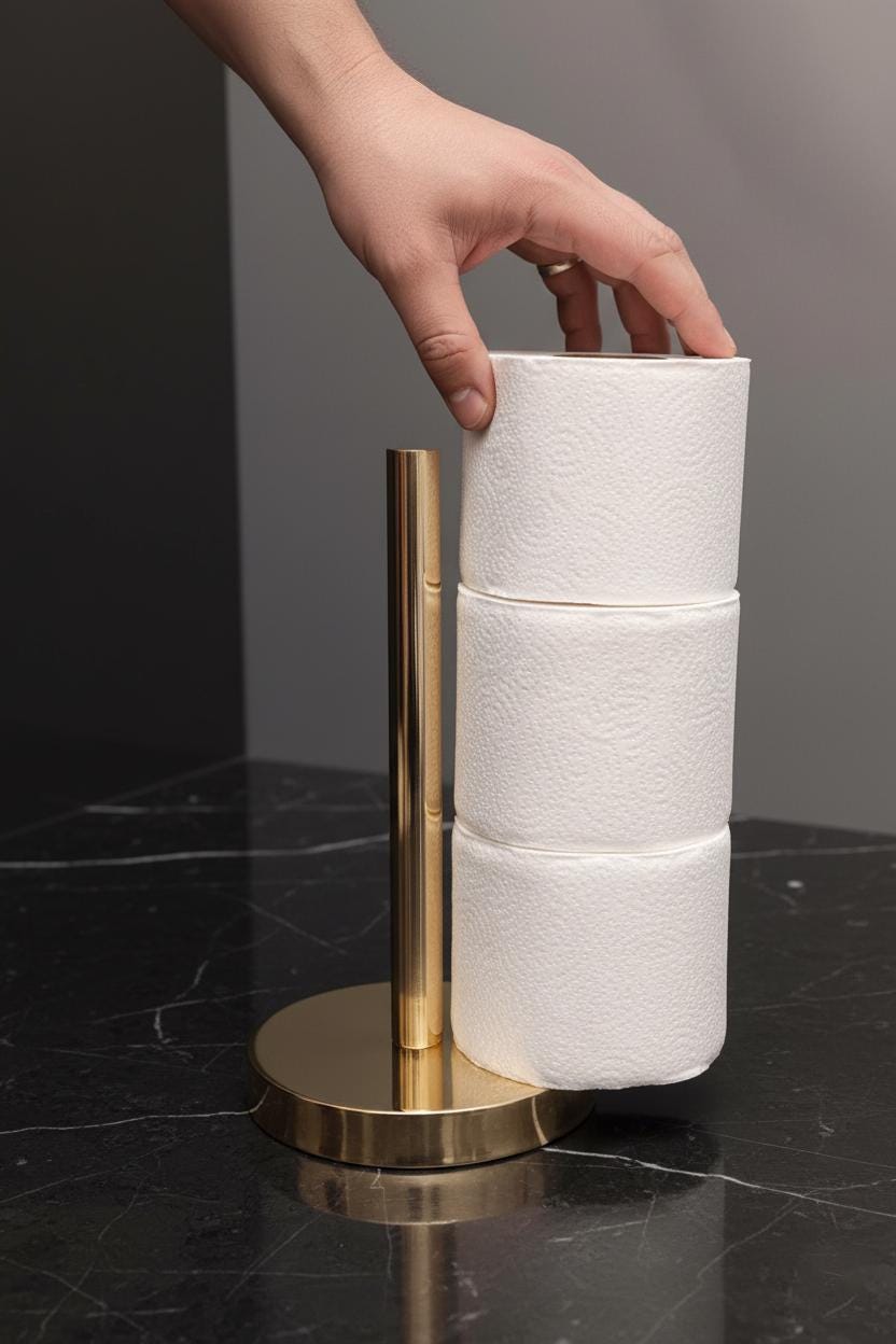 Solid Unlacquered Brass Paper Towel Holder – Modern Countertop Kitchen Stand