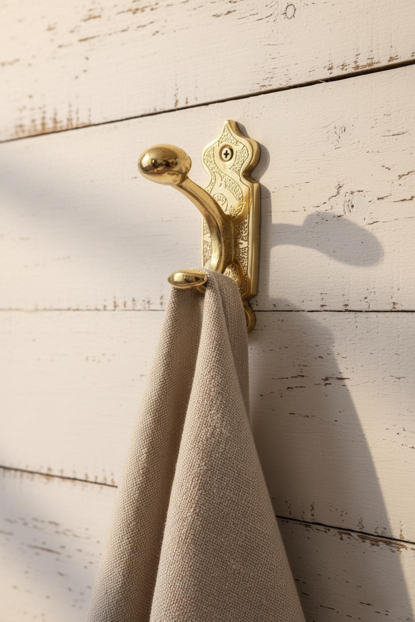 Engraved Solid Brass Wall Hook – Unlacquered Vintage Moroccan Coat Holder