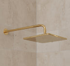 Unlacquered Solid Brass Square Rainfall Shower Head – Handmade Wall Mount Shower Arm