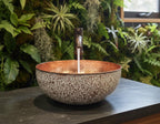 Handmade White Crackle Patina Copper Vessel Sink with Hammered Interior for Stylish Luxury Bathrooms