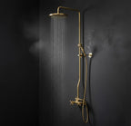 Unlacquered Brass Rainfall Shower with Handheld Sprayer & Cross Handles, Exposed Shower System