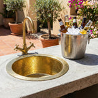 Handmade Hammered Round Brass Bar Sink Solid Brass Prep Basin for Wet Bars