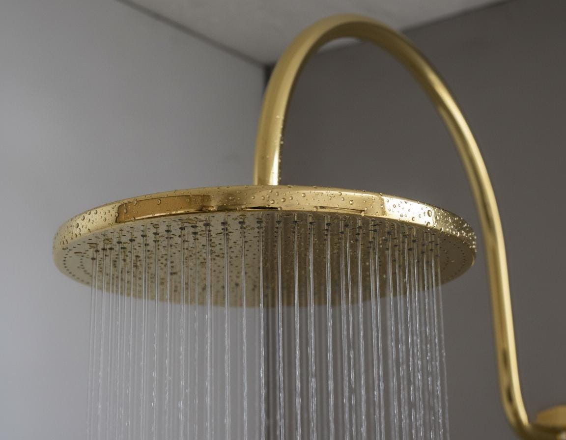 Unlacquered Solid Brass Gooseneck Shower System – 3-Handle Wall Mount Rainfall Shower with Handheld Sprayer