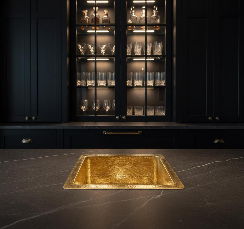 Handmade Square Brass Undermount Sink with Hammered Texture for Kitchen or Bar