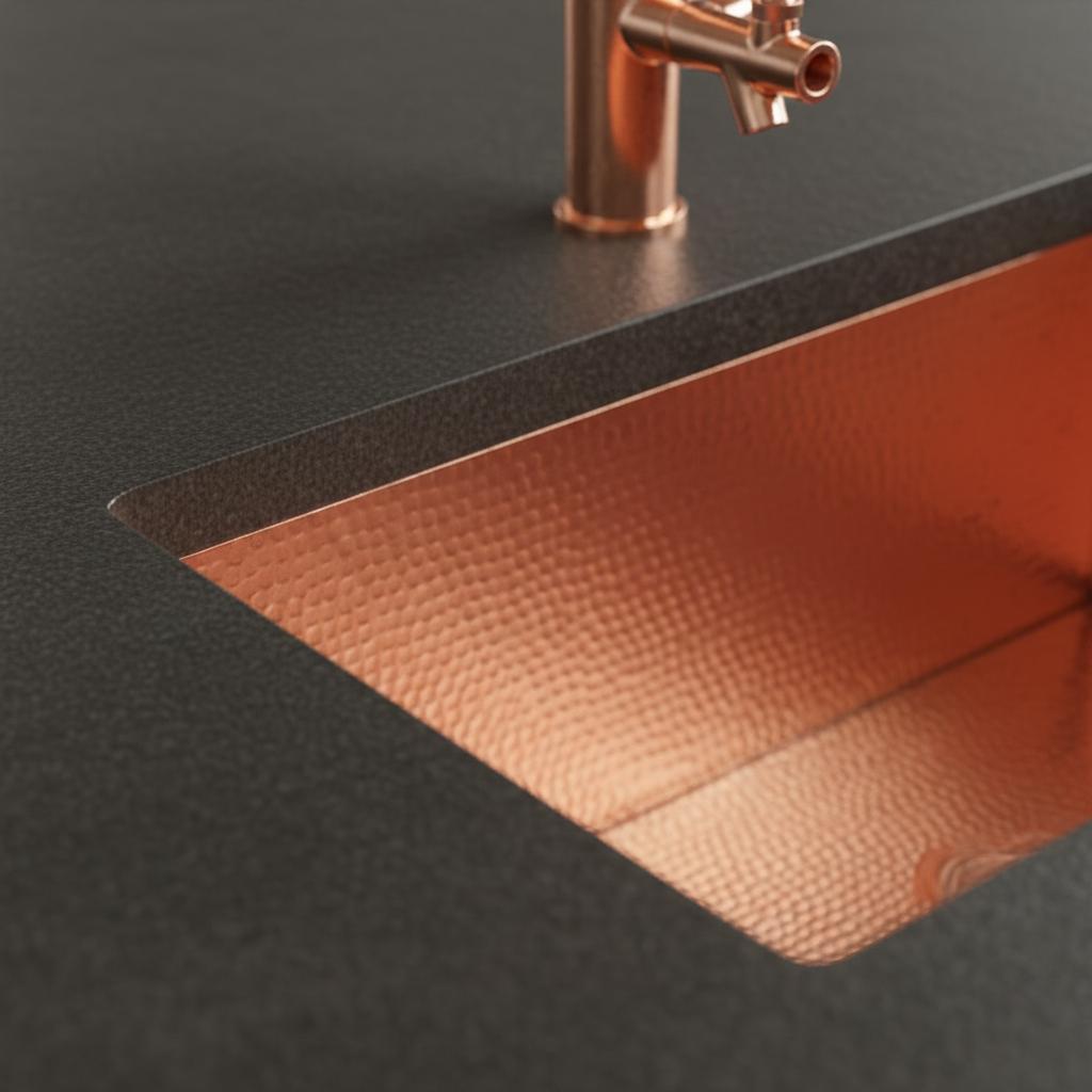 Handmade Rectangular Hammered Copper Trough Sink Solid Metal Basin for Bar and Side Kitchens