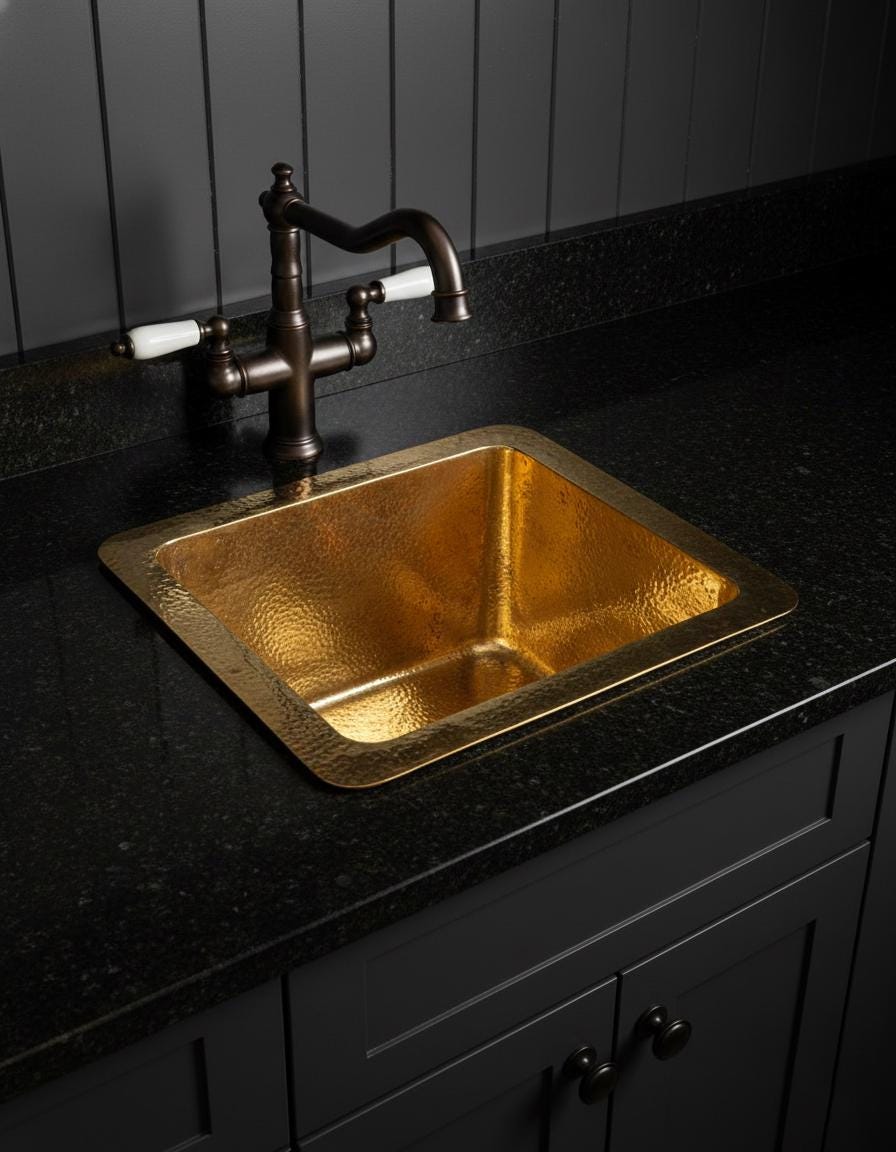 Handmade Solid Brass Bar Sink Square Hammered Undermount Prep Sink Unlacquered Brass Kitchen Sink