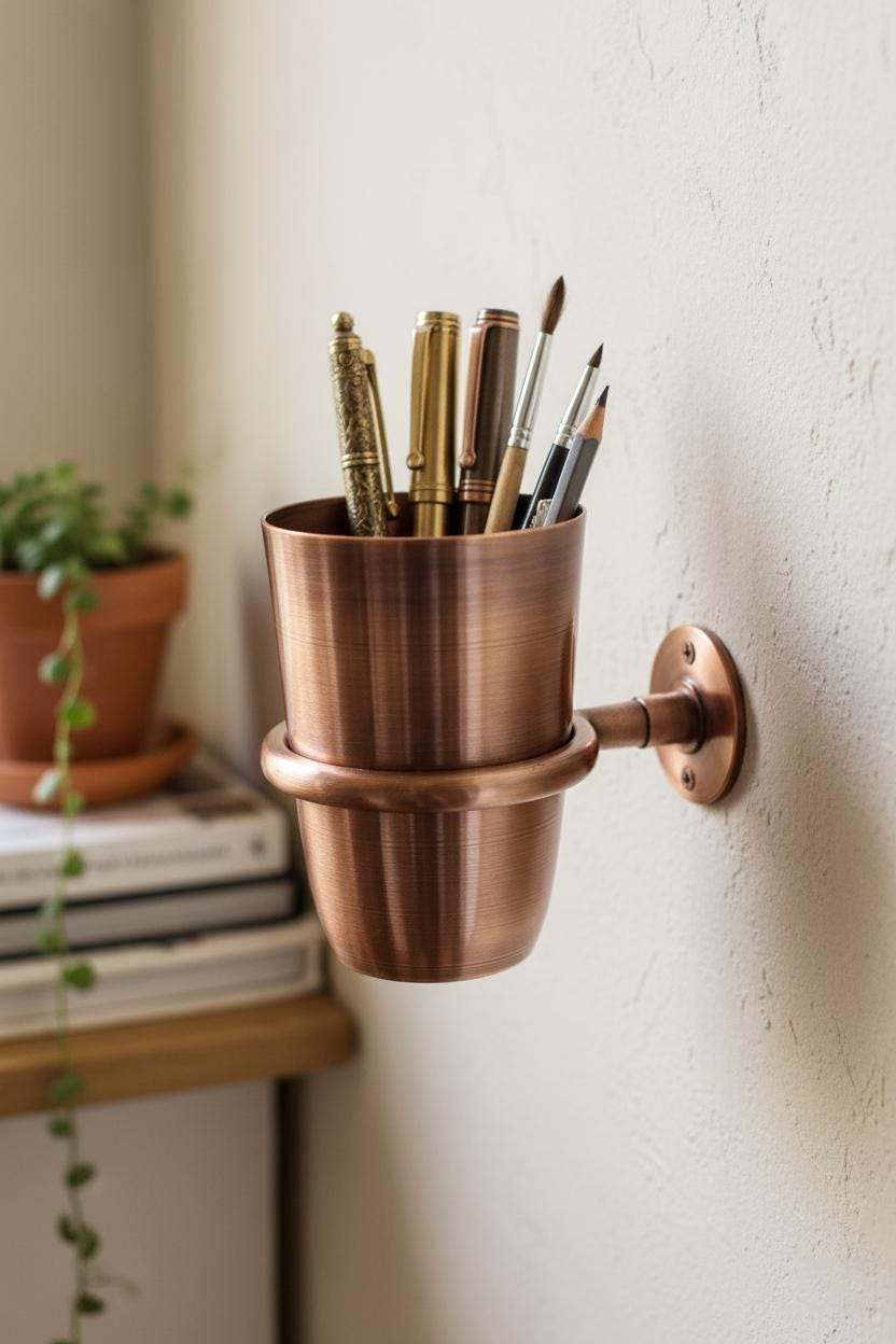 Copper Wall-Mount Toothbrush Holder – Handcrafted Bathroom Cup & Accessories Set