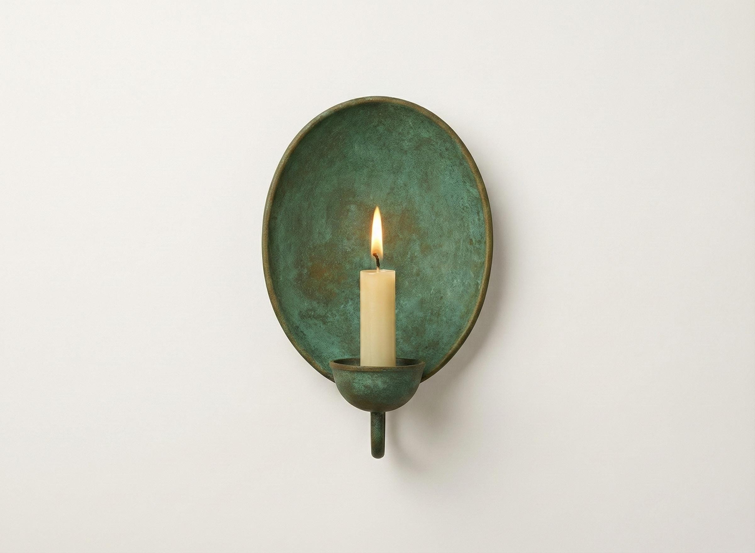Handcrafted Copper Oxidated Wall-Mount Round Candle Holder, Brass Vintage Patina Sconce
