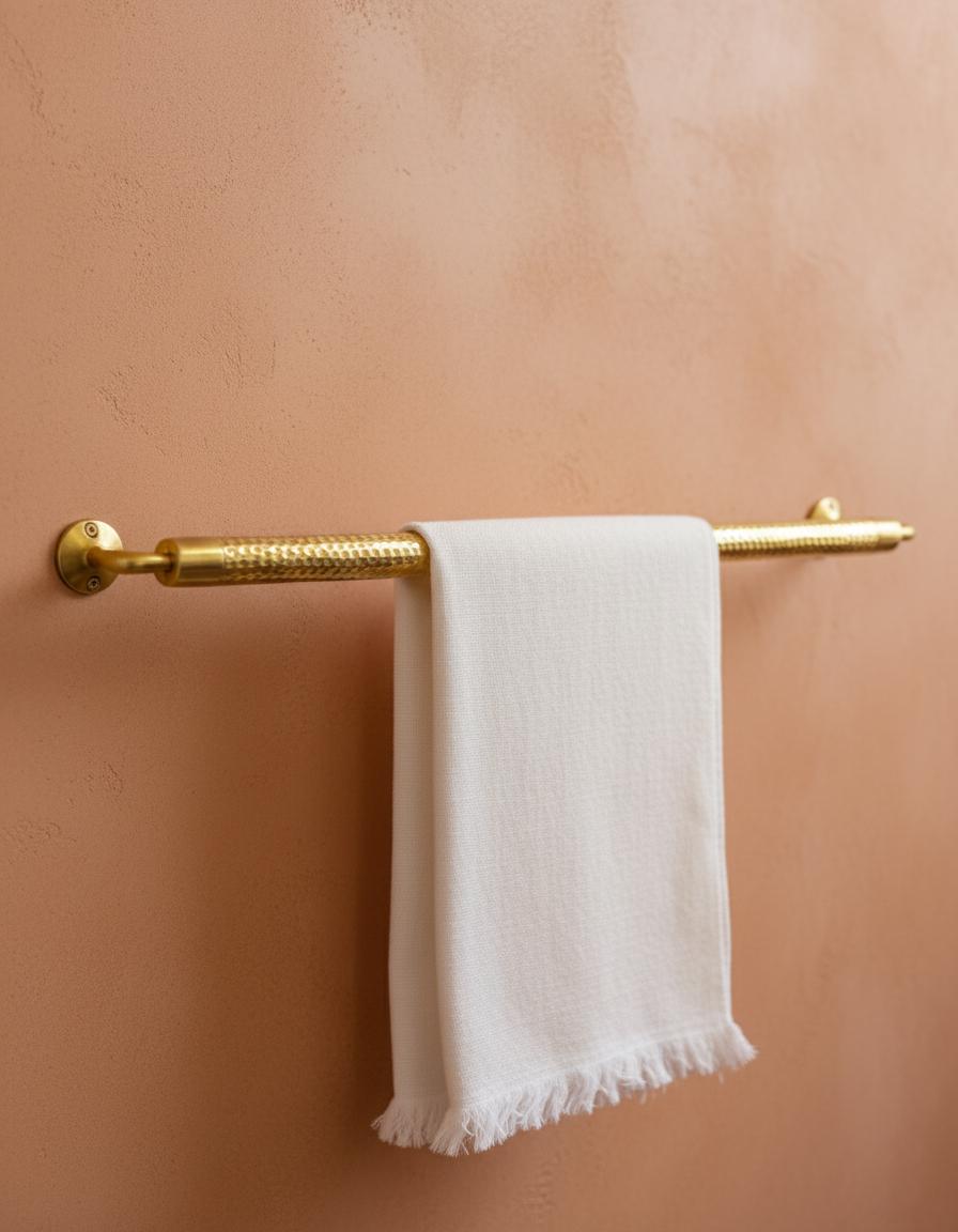 Hammered Solid Brass Towel Bar – Unlacquered Wall Mount Bathroom Rail