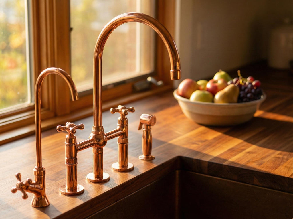Solid Brass Farmhouse Kitchen Bridge Faucet with Sprayer And Cold Water Tap