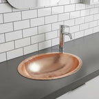 Handmade Oval Undermount Copper Bathroom Sink with Hammered Texture and Free Pop Up Drain