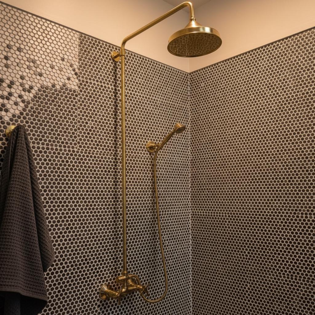 Handmade Unlacquered Brass Rainfall Shower with Handheld Sprayer - Exposed Shower System