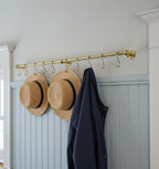 Solid Brass Kitchen Rail with Hooks – Unlacquered Hanging Utensil Bar for Wall