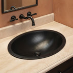 Handmade Hammered Oval Vessel Sink Solid Copper Basin with Matte Black Finish for Elegant Luxury Interiors