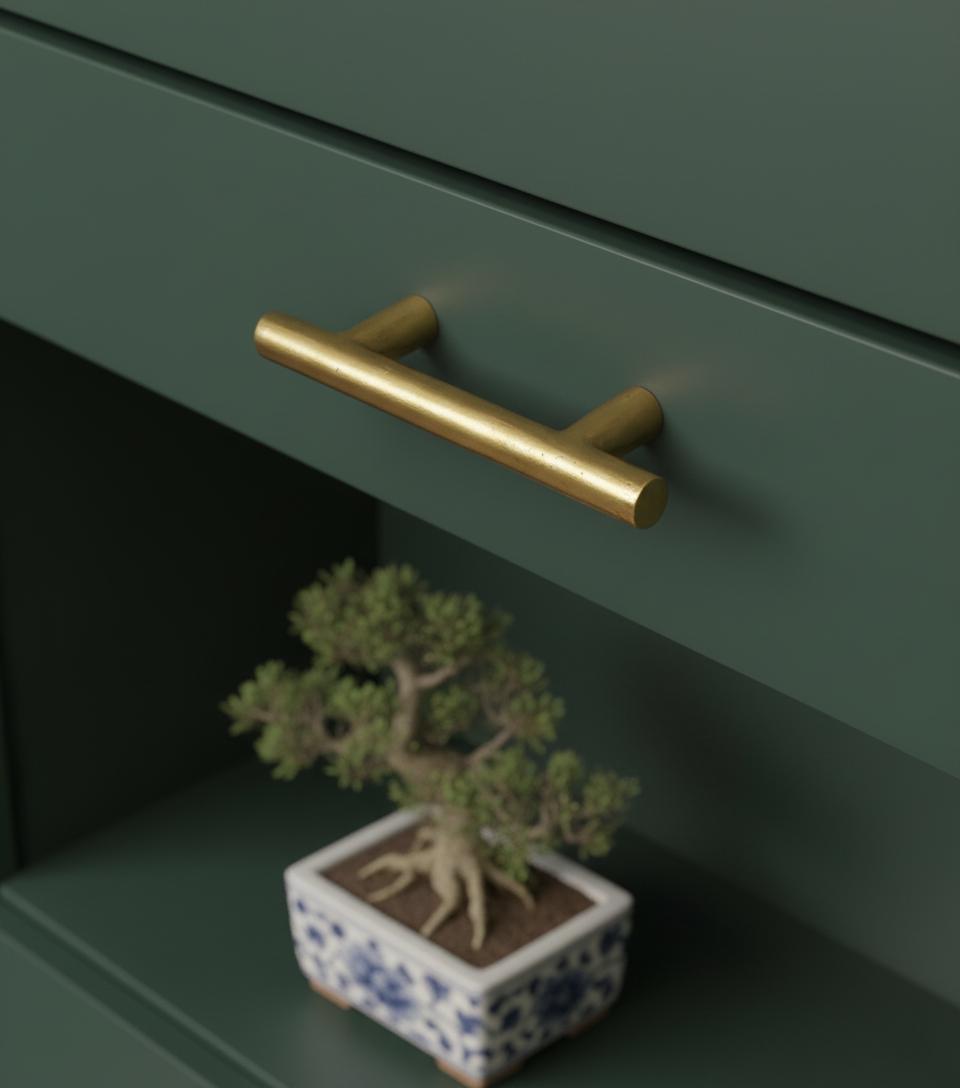 Set of Solid Brass T-Bar Handle – Minimalist Unlacquered Cabinet Pull for Modern Kitchens