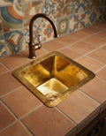Handmade Solid Brass Bar Sink Square Hammered Undermount Prep Sink Unlacquered Brass Kitchen Sink