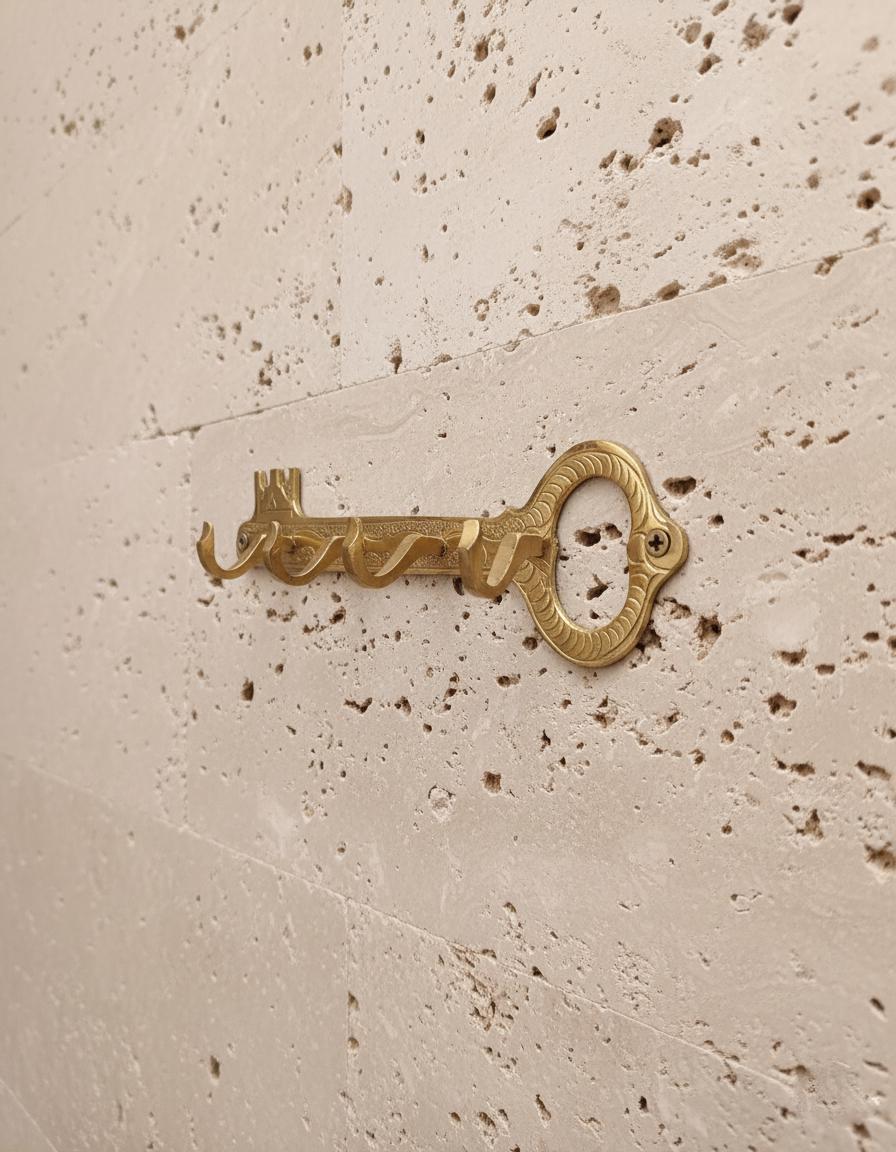 Engraved Brass Key Hook Rack – Unlacquered Wall Mount Key Holder