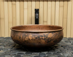 Handmade Fire Patina Copper Vessel Sink with Aged Finish for Luxury Bathroom Vanity Designs