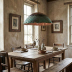 Handcrafted Copper Pendant Light with Fire Finish and Verdigris Patina Exterior Dome