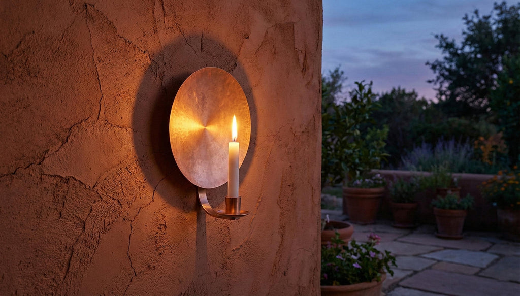 Handcrafted Copper Wall Candle Holder Sconce, Hammered Disc Taper Holder