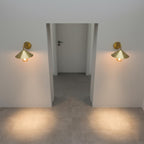 Unlacquered Brass Wall Light – Handmade Cone Shade Sconce with Curved Arm for Outdoor & Indoor