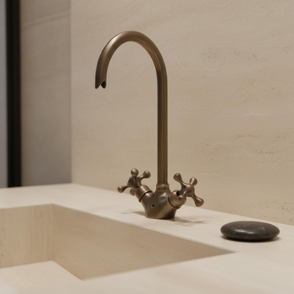 Bronzed Brass Basin Faucet, Handmade Solid Brass Bathroom Sink Mixer Tap with Cross Handles