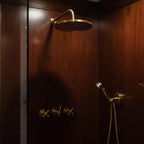 Unlacquered Solid Brass Ceiling Shower System – Complete Handcrafted Bathroom Set with Rain Head, Handheld & Mixer