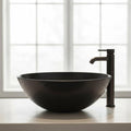 Handmade Hammered Round Vessel Sink Solid Copper Basin with Matte Black Finish for Elegant Luxury Interiors