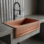 Handmade Rectangular Farmhouse Apron Front Copper Sink with Integrated Towel Bar