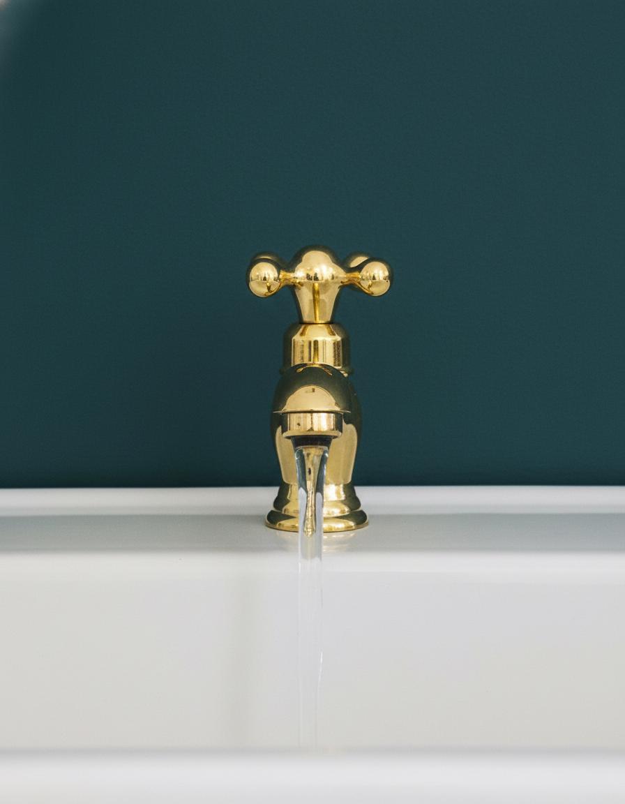 Handmade Solid Brass Bathroom Faucet – Polished Gold Basin Tap with Cross Handle, Vintage Vanity Mixer for Elegant Bathrooms