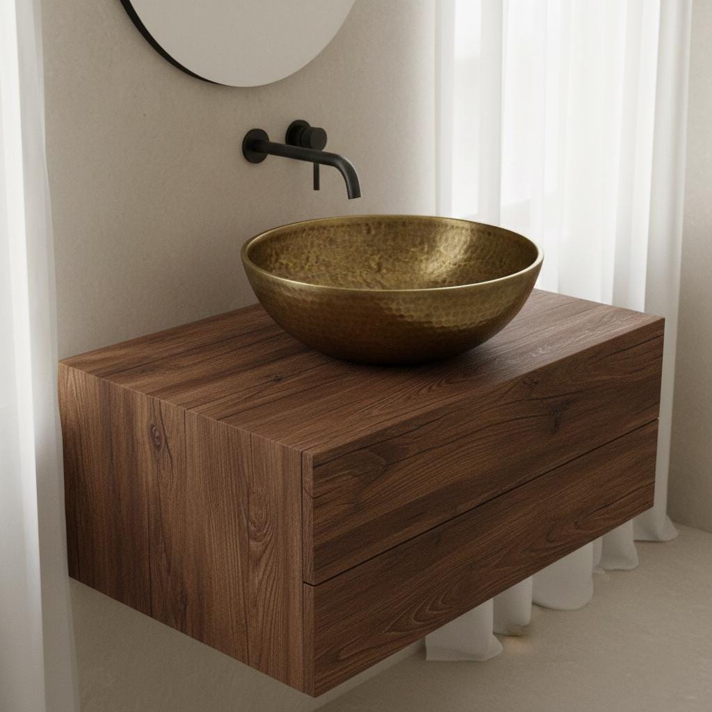Handmade Round Brass Vessel Sink with Oil Patina Finish for Modern Bathroom Vanities