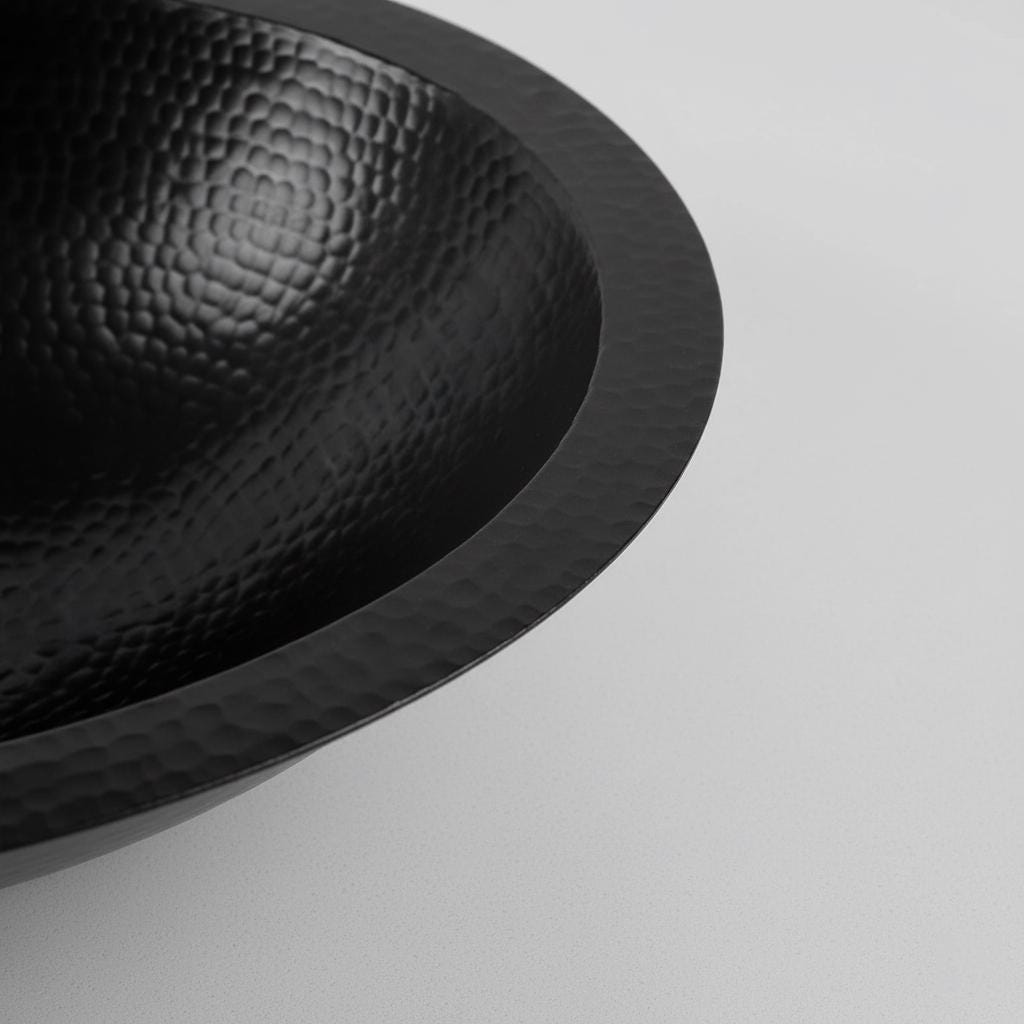 Handmade Hammered Oval Vessel Sink Solid Copper Basin with Matte Black Finish for Elegant Luxury Interiors