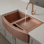 Handmade Hammered Copper Farmhouse Workstation Sink with Apron Front and Removable Prep Tray