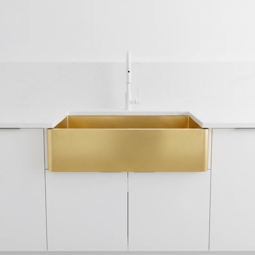 Handmade Solid Brass Farmhouse Sink, Apron Front Kitchen Basin, Unlacquered Brass Trough Sink