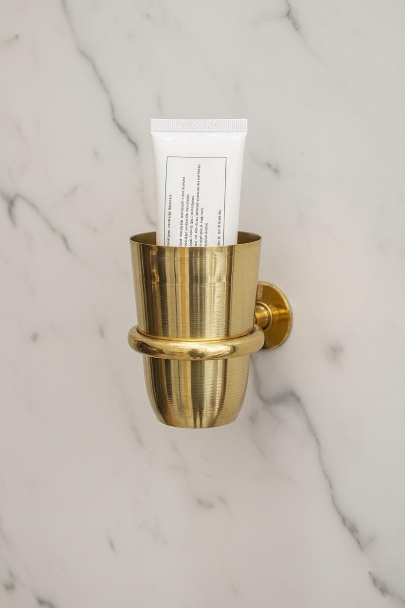 Solid Unlacquered Brass Toothbrush Holder – Wall Mount Bathroom Cup