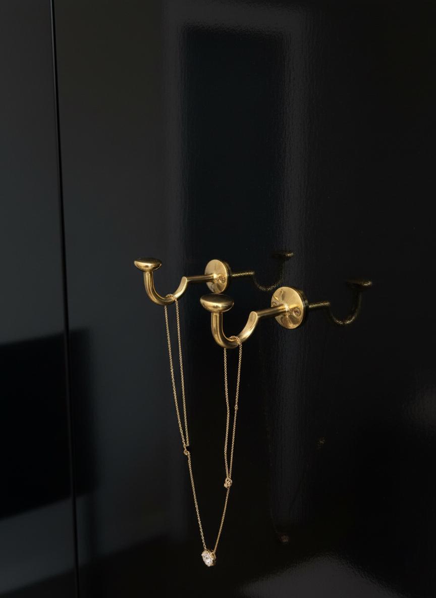 Set of Two Solid Brass Wall Hooks – Unlacquered Minimalist Coat & Towel Hangers Set