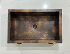 Handmade Fire Patina Farmhouse Apron Sink Solid Hammered Copper Single Bowl Kitchen Statement