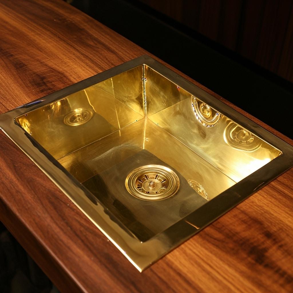 Handmade Solid Brass Kitchen Basin – Undermount Brass Sink for Bar, Prep, Island, Luxury Modern Kitchen