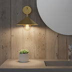 Unlacquered Brass Wall Light – Handmade Straight Arm Cone Shade Sconce for Bathroom or hallways